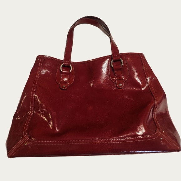 Vintage Textured Deep Red Vegan Patent Leather Liz Claiborne Tote - Picture 10 of 17
